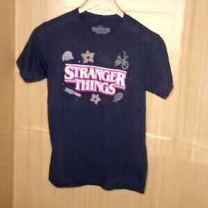 Stranger Things Womens Blue Short Sleeve Shirt Small